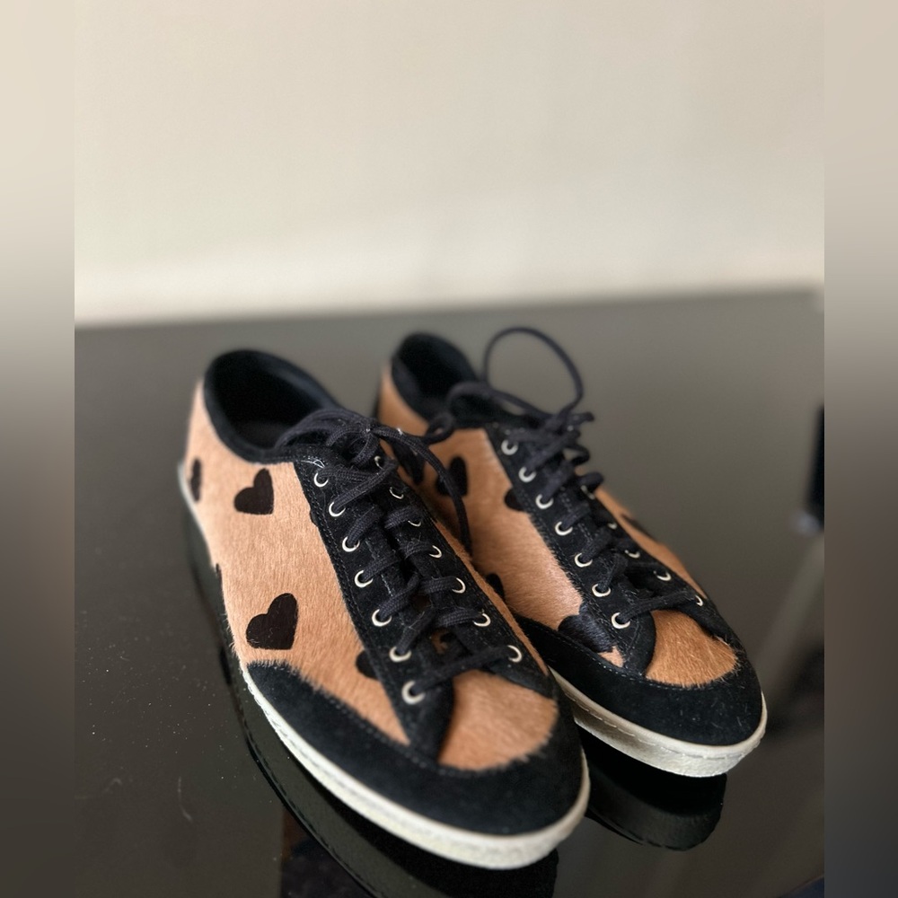 NWOT Burberry Sneakers, Heart-Print Calf Hair Sneaker